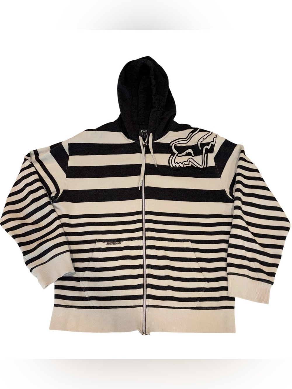 Fox Racing Vtg Y2K Hoodie Mens Black & Beige Striped Moto Full Zip Jacket XL - Picture 4 of 10